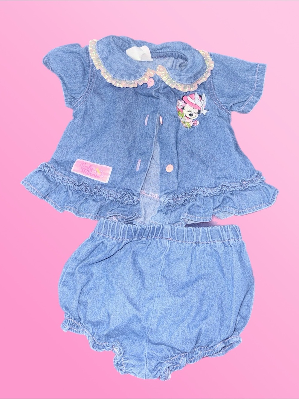Disney Denim Two-Piece Diaper Cover Set - Blue with Pink Accents